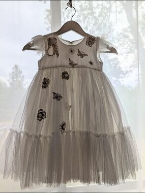 Tulleen Tulle White Dress Floral & Butterfly Embroidery Sz 4-6